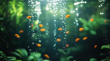 Goldfish in the water with water droplets photo