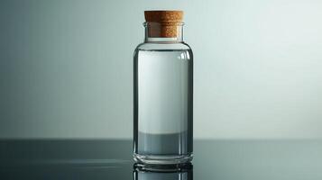 A glass bottle with a cork on top photo