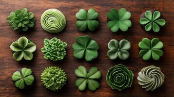 A collection of green shamrock leaves arranged in a circle photo