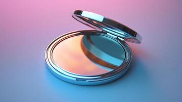 A compact mirror with a pink and blue background photo