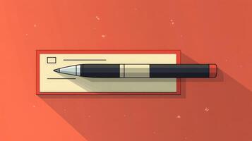 A pen and check on a red background photo