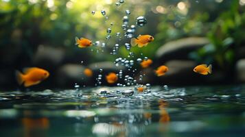 Goldfish splash water photo