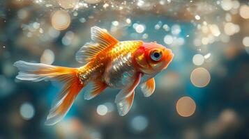 Goldfish swimming in the water with bubbles photo