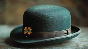 A green hat with a shamrock on it photo