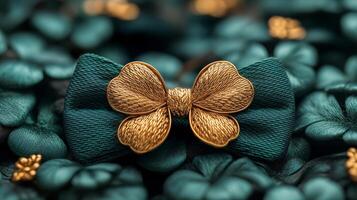A gold bowtie on a green background photo