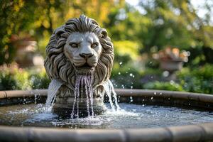 A fountain with a lion head photo