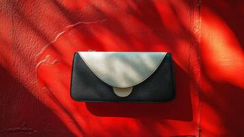 A purse on a red wall photo