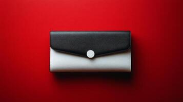 A black and white purse on a red background photo