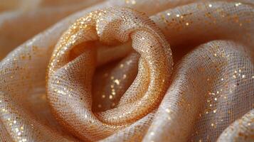 A close up of a gold fabric with a sparkly design photo