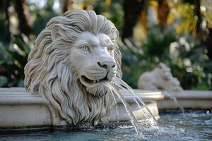 A lion statue with water coming out of its mouth photo