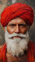 An old man with a red turban and white beard photo