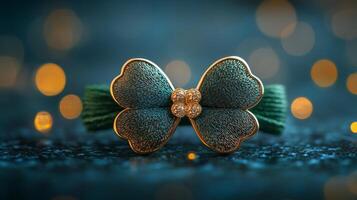 A green bow with a diamond butterfly on it photo