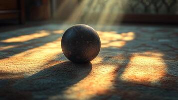 A rock sits on the floor in front of a window photo