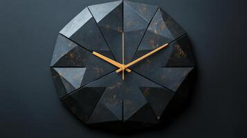 A clock made out of black and gold triangles photo