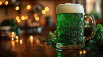 A green beer is sitting on a table photo