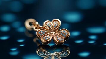 A gold four leaf clover charm with diamonds photo