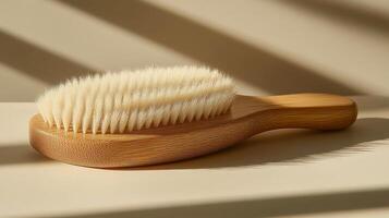 A wooden brush sitting on a table photo