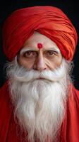 An old man with a long white beard and red turban photo