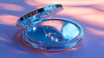 A compact mirror with a blue reflection photo