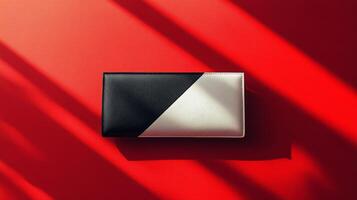 A black and white wallet on a red background photo
