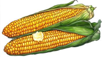 Two ears of corn with butter on them photo