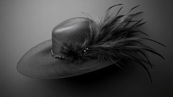 A black hat with feathers on it photo