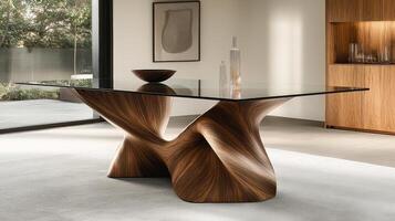 A modern dining table with a curved design photo