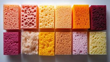 A variety of sponges arranged in a row photo
