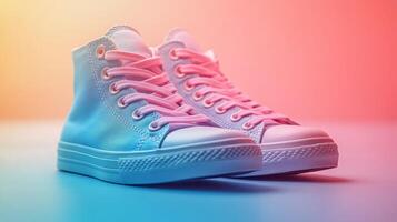A pair of white sneakers on a colorful background photo