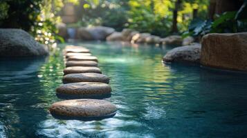 Stepping stones in the water at a spa photo