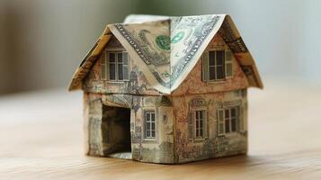 A house made out of money on a table photo