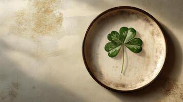 A four leaf clover is on a plate photo