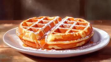 A painting of a waffle on a plate photo