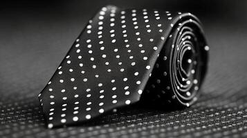 Black and white polka dot tie on a black background photo