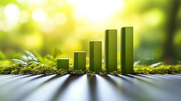 Green growth chart with green leaves on the table photo