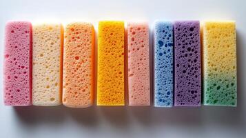 A row of sponges with different colors photo