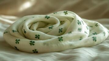 A white scarf with green leaves on it photo