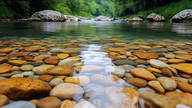 A river with rocks and water in the middle photo