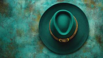 A green hat on a blue background photo