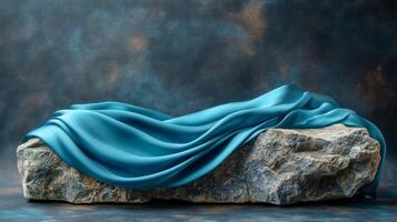 Blue cloth draped over a rock photo