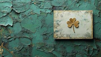 A four leaf clover on a green wall photo