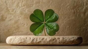 Four leaf clover on a rock photo