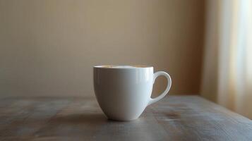 A white cup of coffee sitting on a table photo
