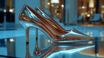 A pair of high heels on a glass table photo