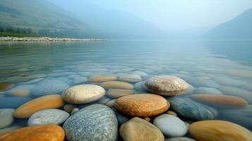 A body of water with rocks and pebbles in it photo