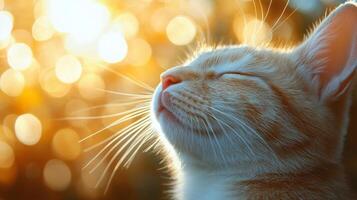A cat is looking up at the sun photo