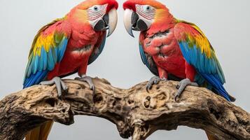 Two parrots sitting on a branch photo
