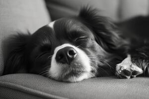 A dog laying on a couch photo