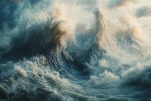 A large wave crashing into the ocean photo