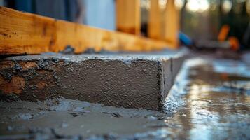 A concrete block is being poured into a concrete slab photo
